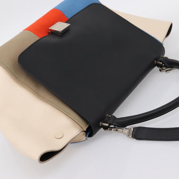 CELINE Trapeze Hand Bag Wool 2way Beige Silver Auth 198538V