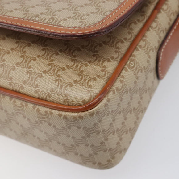 CELINE Macadam Shoulder Bag PVC Leather Beige Gold Tone Auth 198545