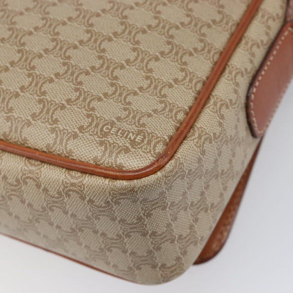 CELINE Macadam Shoulder Bag PVC Leather Beige Gold Tone Auth 198545