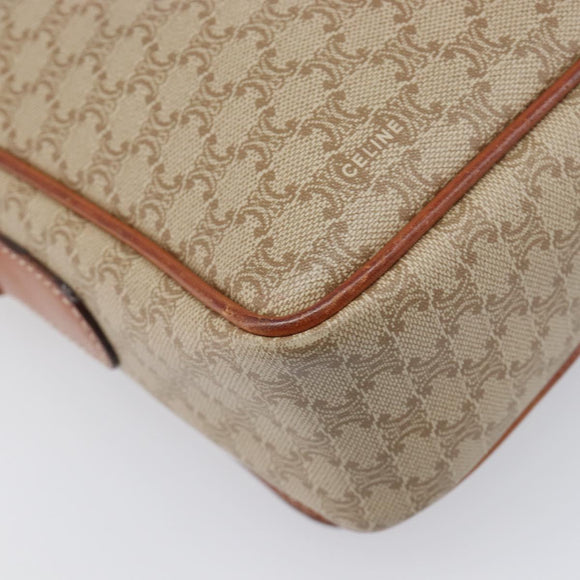 CELINE Macadam Shoulder Bag PVC Leather Beige Gold Tone Auth 198545