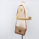 CELINE Macadam Shoulder Bag PVC Leather Beige Gold Tone Auth 198545-23