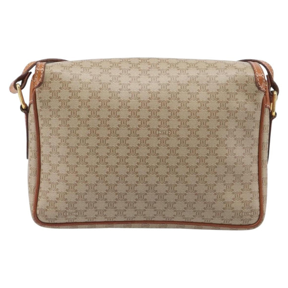 CELINE Macadam Shoulder Bag PVC Leather Beige Gold Tone Auth 198545