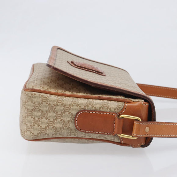 CELINE Macadam Shoulder Bag PVC Leather Beige Gold Tone Auth 198545
