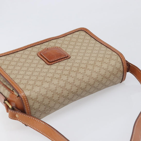 CELINE Macadam Shoulder Bag PVC Leather Beige Gold Tone Auth 198545