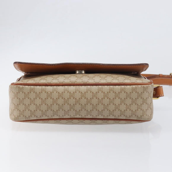 CELINE Macadam Shoulder Bag PVC Leather Beige Gold Tone Auth 198545