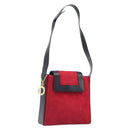 CELINE Circle Shoulder Bag Suede Red Gold Auth 198547A-1