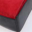CELINE Circle Shoulder Bag Suede Red Gold Auth 198547A-15