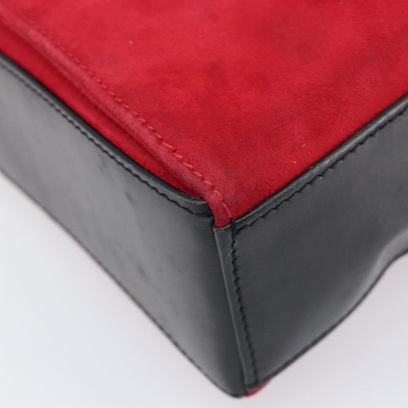 CELINE Circle Shoulder Bag Suede Red Gold Auth 198547A
