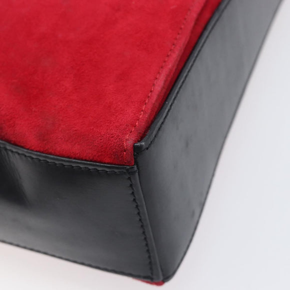 CELINE Circle Shoulder Bag Suede Red Gold Auth 198547A