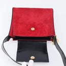 CELINE Circle Shoulder Bag Suede Red Gold Auth 198547A-18