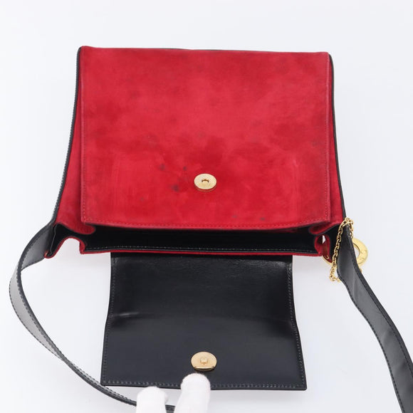 CELINE Circle Shoulder Bag Suede Red Gold Auth 198547A