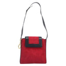 CELINE Circle Shoulder Bag Suede Red Gold Auth 198547A-13