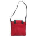 CELINE Circle Shoulder Bag Suede Red Gold Auth 198547A-2