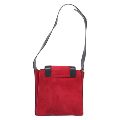 CELINE Circle Shoulder Bag Suede Red Gold Auth 198547A - 0