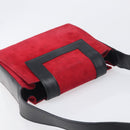 CELINE Circle Shoulder Bag Suede Red Gold Auth 198547A-6