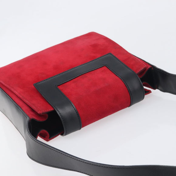 CELINE Circle Shoulder Bag Suede Red Gold Auth 198547A