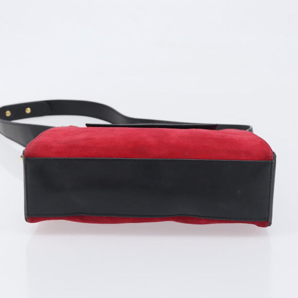 CELINE Circle Shoulder Bag Suede Red Gold Auth 198547A