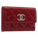 CELINE Matelasse Card Case Patent Red Silver Auth 198555-1