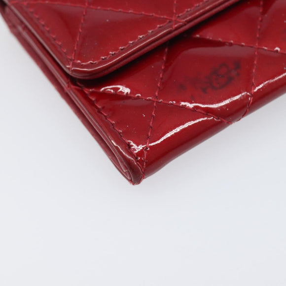 CELINE Matelasse Card Case Patent Red Silver Auth 198555