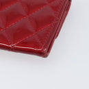 CELINE Matelasse Card Case Patent Red Silver Auth 198555-16