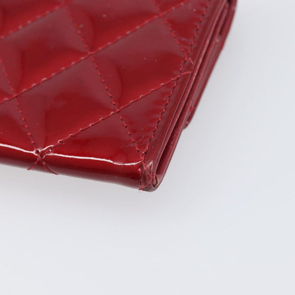 CELINE Matelasse Card Case Patent Red Silver Auth 198555