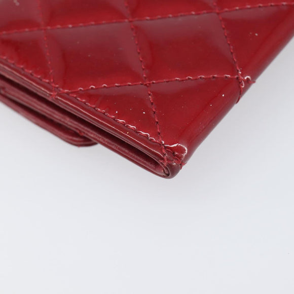 CELINE Matelasse Card Case Patent Red Silver Auth 198555