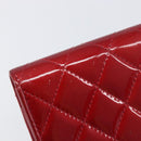 CELINE Matelasse Card Case Patent Red Silver Auth 198555-8