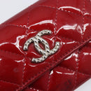 CELINE Matelasse Card Case Patent Red Silver Auth 198555-18
