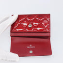 CELINE Matelasse Card Case Patent Red Silver Auth 198555-10