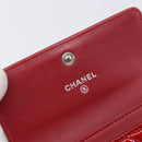 CELINE Matelasse Card Case Patent Red Silver Auth 198555-19