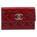 CELINE Matelasse Card Case Patent Red Silver Auth 198555-13