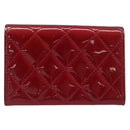 CELINE Matelasse Card Case Patent Red Silver Auth 198555-2