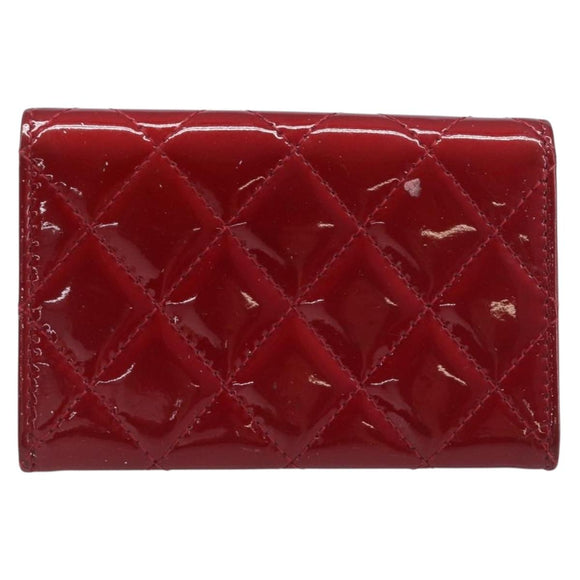 CELINE Matelasse Card Case Patent Red Silver Auth 198555