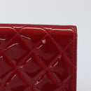 CELINE Matelasse Card Case Patent Red Silver Auth 198555-3