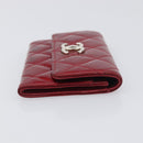 CELINE Matelasse Card Case Patent Red Silver Auth 198555-4