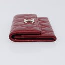 CELINE Matelasse Card Case Patent Red Silver Auth 198555-5