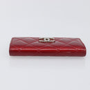 CELINE Matelasse Card Case Patent Red Silver Auth 198555-6