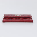 CELINE Matelasse Card Case Patent Red Silver Auth 198555-7
