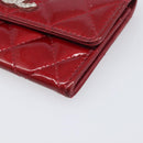 CELINE Matelasse Card Case Patent Red Silver Auth 198555-14