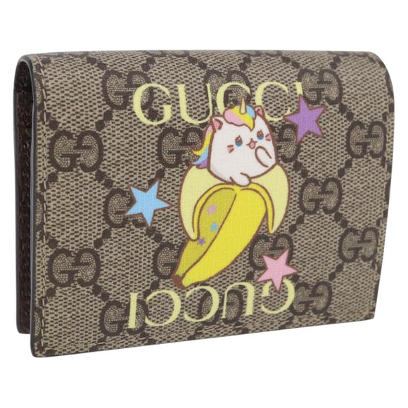 GUCCI BNF GG Supreme Compact Wallet PVC Leather Beige Yellow 701009 Auth 198557M