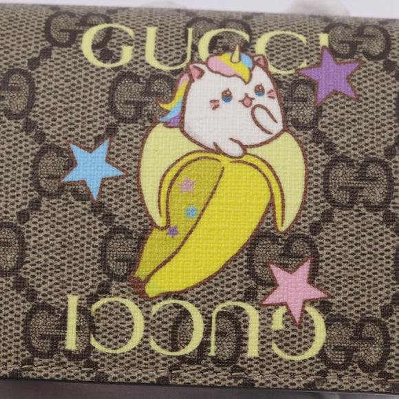 GUCCI BNF GG Supreme Compact Wallet PVC Leather Beige Yellow 701009 Auth 198557M