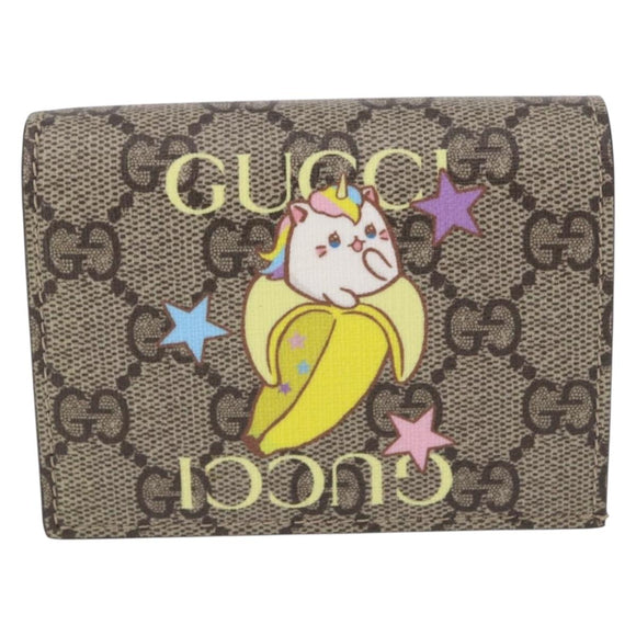 GUCCI BNF GG Supreme Compact Wallet PVC Leather Beige Yellow 701009 Auth 198557M