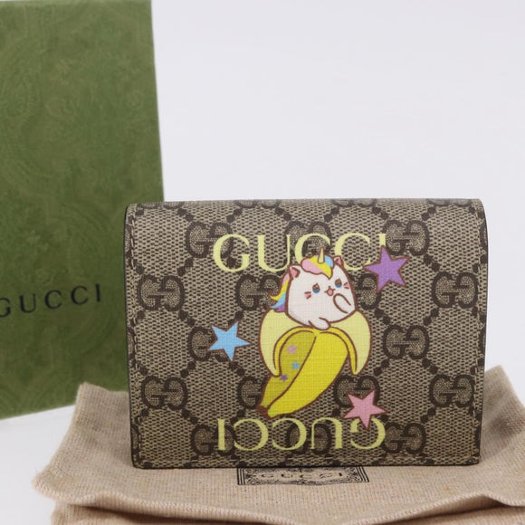 GUCCI BNF GG Supreme Compact Wallet PVC Leather Beige Yellow 701009 Auth 198557M