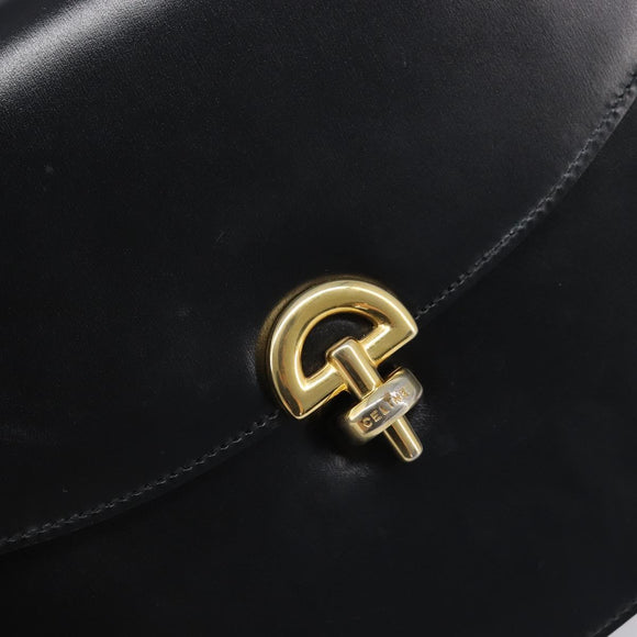 CELINE Shoulder Bag Leather Black Gold Auth 198571
