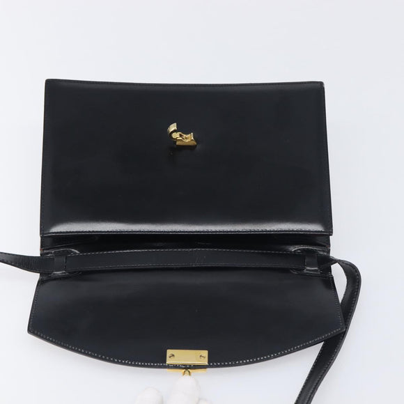 CELINE Shoulder Bag Leather Black Gold Auth 198571