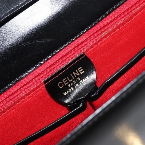 CELINE Shoulder Bag Leather Black Gold Auth 198571