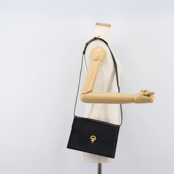 CELINE Shoulder Bag Leather Black Gold Auth 198571