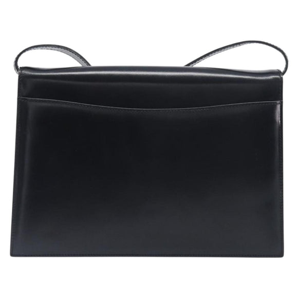 CELINE Shoulder Bag Leather Black Gold Auth 198571