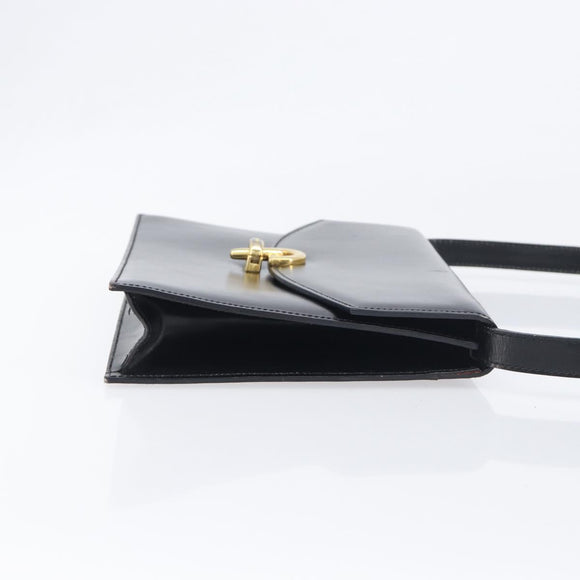 CELINE Shoulder Bag Leather Black Gold Auth 198571