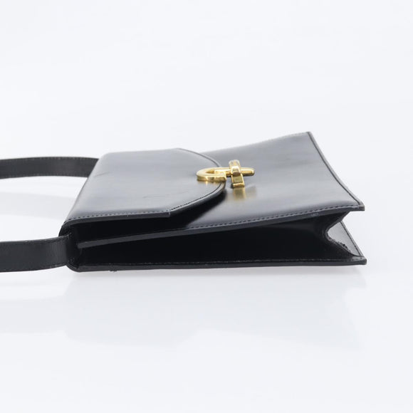 CELINE Shoulder Bag Leather Black Gold Auth 198571